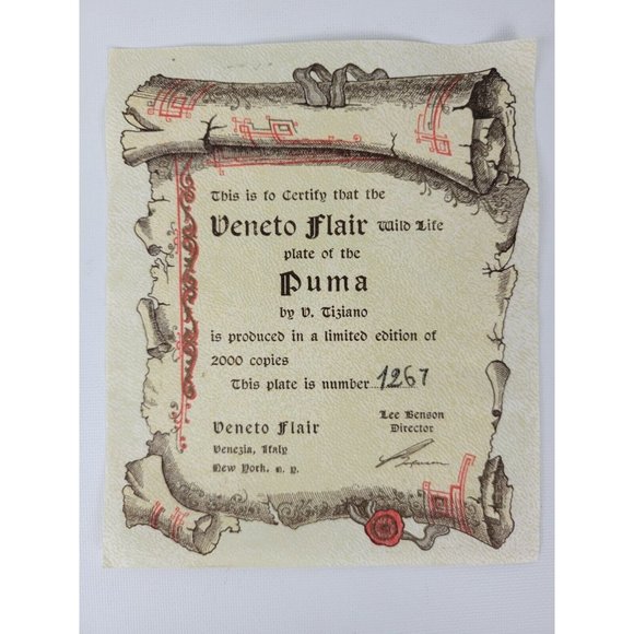 Vtg Veneto Flair Plate Puma V. Tiziano Italy Limited Edition - Picture 6 of 6